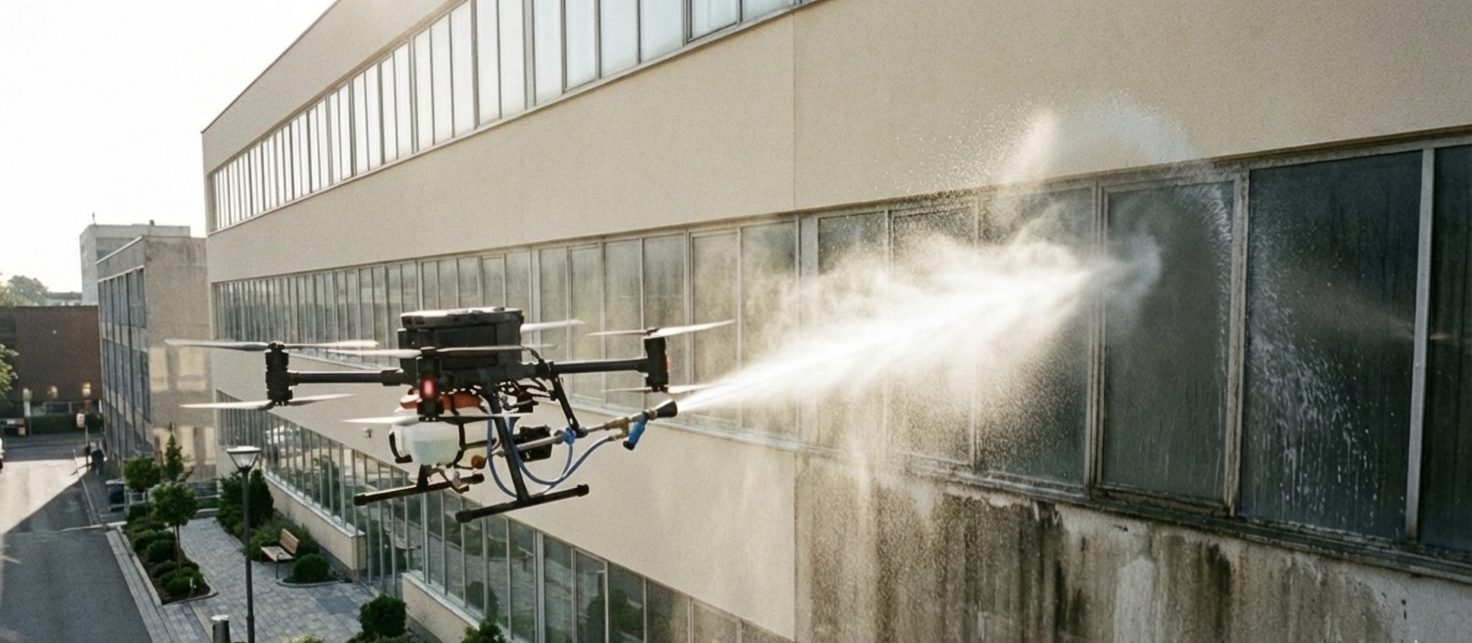 Mycie elewacji dronem